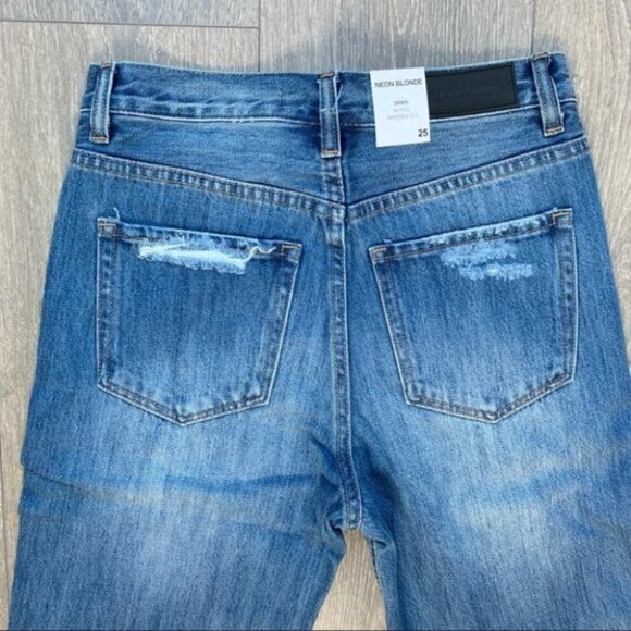 Free People Neon Blonde Jeans Siren High Rise Tapered Straight leg Distressed - Picture 15 of 16